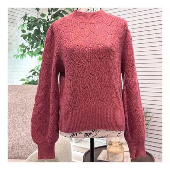 Heartloom Women's Pointelle Balloon Sleeve Pullover Sweater. Blush/Pink. Small - Picture 11 of 11